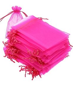 100 set Organza Bags, 4x6 inches (10x15cm) Sheer Drawstring Gift Bags, Hot Pink Organza Jewelry Pouches, Wedding Party Favor Pouches, Jewelry, Cosmic Business, Christmas Party Favor Bags (Hot Pink)