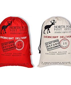Yookay Christmas Bag Santa Sack Extra Large 27" X 19"with Drawstring for Xmas Gift Presents 2 Pack (Red+White)