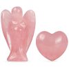 Artistone Rose Quartz Pocket Guardian Angel Figurine and Chakra Heart Stone Set,Carved Gemstone Healing Crystal Angel Statue Puff Hearts Stones Reiki Balancing Home Decor