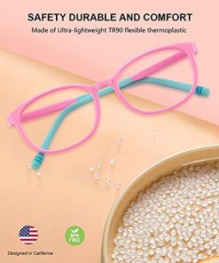 YAROCE Blue Light Glasses for Kids, Upgraded Anti-Slip Eyeglasses Frame, Anti Eye Strain Gaming Computer Blue Light Blocking Glasses for Teens Girls Boys (Cute Pink, Blue Crystal)