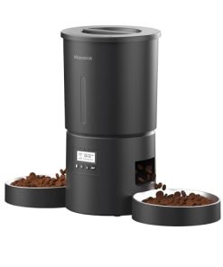 Dual Automatic Cat Feeder 2 Cats,6 Meals/Day,12 Portions/Meal,4.2L Dual Power Double Bowls Feeder,Dry Food Auto Pet Dispenser,10S Voice Record,Flexible Schedule Timer (Black,Stainless Dual Bowls)