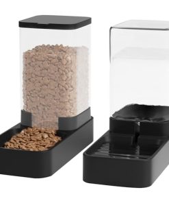 Automatic Cat Feeder and Water Dispenser in Set with Pet Food Bowl,Gravity Dog Waterer and Food Feeder for Small Medium Dog Cat Puppy Kitten Large Capacity(3.3L,Black)