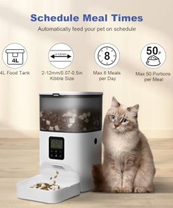Automatic Cat Feeder, 4L Cat Food Dispenser with 10s Voice Recorder, Pet Feeder up to 8 Meals per Day, Timed Dog Feeder with Dry Food Sealed Ring (White, 4L-Basic)