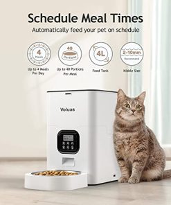 VOLUAS Automatic Cat Feeders - Timed Pet Feeder for Cats and Dogs with Dry Food Dispenser, Desiccant Bag, Programmable Portion Control, 4 Daily Meals, 10s Voice Recorder