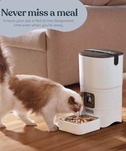 Smart Automatic Cat Feeder - 6-L Reliable Automatic Cat Food Dispenser with Display LCD Screen for Easy Set Up - (White)