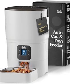 Smart Automatic Cat Feeder - 6-L Reliable Automatic Cat Food Dispenser with Display LCD Screen for Easy Set Up - (White)