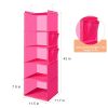 BOOMIBOO Hanging Closet Organize and Shelves，5-Hanging Shelf with 2 Side Pockets，Storage Foldable （Pink）