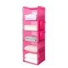 BOOMIBOO Hanging Closet Organize and Shelves，5-Hanging Shelf with 2 Side Pockets，Storage Foldable （Pink）