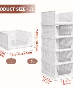 CTSNSLH 5 Pack Closet Organizers Storage Box, Closet Storage Stackable Storage Bins, Plastic Drawer Basket for Wardrobe Cupboard Kitchen Bathroom Office, White