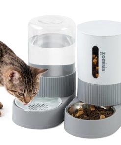 Gravity Cat Feeder and Water Dispenser - Automatic Cat Food and Water Dispenser with Stainless Steel Bowl, 2 Pack Pet Self Feeding for Small Dog Puppy Kitten, 2.4L Dry Food and 2.6L Water