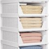 CTSNSLH 5 Pack Closet Organizers Storage Box, Closet Storage Stackable Storage Bins, Plastic Drawer Basket for Wardrobe Cupboard Kitchen Bathroom Office, White