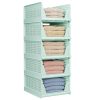 5 Pack Folding Closet Organizers Storage Box, Stackable Storage Bins, Plastic Drawer Basket Closet Storage for Wardrobe Cupboard Kitchen Bathroom Office Green-5L