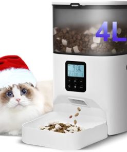 Automatic Cat Feeder, 4L Cat Food Dispenser with 10s Voice Recorder, Pet Feeder up to 8 Meals per Day, Timed Dog Feeder with Dry Food Sealed Ring (White, 4L-Basic)