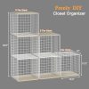 3PCS Stackable Closet Organizers and Storage, Closet Shelves with Wood Top Extra Storage, Clothes Storage Organizer Basket Bin/Cube for Home Wardrobe Organization(White-Sturdy Metal) Patent Pending