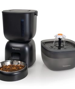 Automatic Cat Feeder and Water Dispenser FW1, Wire or Battery Cat Food Dispenser Timer Pet Feeder - Locking Lid, Desiccant Bag, Programmable Portion Control, 4 Daily Meals, 10s Voice Recorder