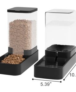 Automatic Cat Feeder and Water Dispenser in Set with Pet Food Bowl,Gravity Dog Waterer and Food Feeder for Small Medium Dog Cat Puppy Kitten Large Capacity(3.3L,Black)