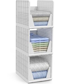 Sorbus Stackable Shelf Organizer Baskets – Plastic Closet Organizer for Clothes, Pantry, Bathroom, Kitchen & Garage – Open Front Storage Bins for Cabinets, Countertops & Under Shelf Organization