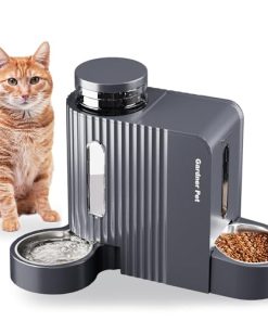 Gardner Pet Automatic Gravity Cat Food Feeder and Water Dispenser Stainless Steel Two-in-One Set Large Capacity Dispenser for Pets Dogs, Puppies, Kittens-(0.8 Gallons x 2)