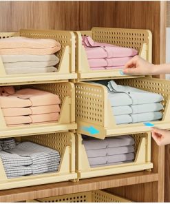 SNSLXH 5 Pack Stackable Closet Organizer Box, Multifunctional & Foldable Closet Storage Basket for Bathroom Kitchen Laundry Room Wardrobe Storage, Space-Saving Clothes Storage Drawer Organizer, Yellow