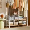 3PCS Stackable Closet Organizers and Storage, Closet Shelves with Wood Top Extra Storage, Clothes Storage Organizer Basket Bin/Cube for Home Wardrobe Organization(White-Sturdy Metal) Patent Pending