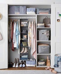 Amazon Basics 6-Tier Hanging Closet Shelf Organizer With Pockets, 8.5" D x 12" W x 9" H, Grey