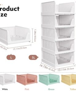 SNSLXH 5 Pack Stackable Closet Organizer Box, Multifunctional & Foldable Closet Storage Basket for Bathroom Kitchen Laundry Room Wardrobe Storage, Space-Saving Clothes Storage Drawer Organizer, Green