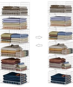 6-Tier Stackable & Foldable Closet Organizers, White Modern Metal Closet Shelf System with 6 Shelves, 15.7"x11.8"x8.7" (Patent Pending)