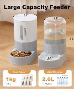 Gravity Cat Feeder and Water Dispenser - Automatic Cat Food and Water Dispenser with Stainless Steel Bowl, 2 Pack Pet Self Feeding for Small Dog Puppy Kitten, 2.4L Dry Food and 2.6L Water