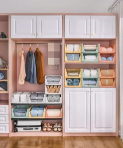 5 Pack Folding Closet Organizers Storage Box, Stackable Storage Bins, Plastic Drawer Basket Closet Storage for Wardrobe Cupboard Kitchen Bathroom Office Green-5L