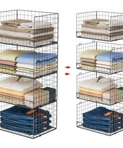 4-Tier Stackable Closet Organizers and Storage Shelves, Clothes Shelf Organizer Basket Bins, Foldable Sweater Storage for Closet Organizer System, Black (Patent Pending)