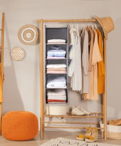 BOOMIBOO Hanging Closet Organize and Shelves，5-Hanging Shelf with 2 Side Pockets，Storage Foldable （Pink）