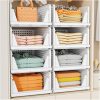 SNSLXH 5 Pack Stackable Closet Storage Basket, Multifunctional & Foldable Closet Organizer for Bathroom Kitchen Laundry Room Wardrobe Storage, Space-Saving Clothes Storage Drawer Organizer, White