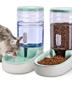 Automatic Dog Cat Feeder and Water Dispenser Gravity Food Feeder and Waterer Set with Pet Food Bowl for Small Medium Dog Puppy Kitten, Large Capacity 1 Gallon x 2