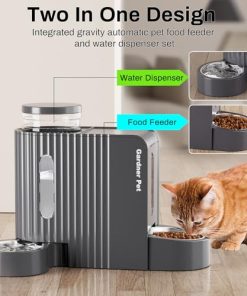 Gardner Pet Automatic Gravity Cat Food Feeder and Water Dispenser Stainless Steel Two-in-One Set Large Capacity Dispenser for Pets Dogs, Puppies, Kittens-(0.8 Gallons x 2)