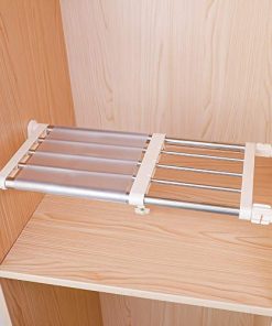 Hershii Closet Tension Shelf & Rod Expandable Metal Storage Rack Adjustable Organizer DIY Divider Separator for Cabinet Wardrobe Cupboard Kitchen Bathroom，15.74-23.62inches