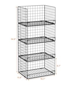 4-Tier Stackable Closet Organizers and Storage Shelves, Clothes Shelf Organizer Basket Bins, Foldable Sweater Storage for Closet Organizer System, Black (Patent Pending)