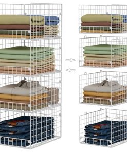 Stackable Closet Organizers and Storage - 4-Tier Stackable Storage Bins, Foldable Closet Shelf Organizer Basket, Clothes Organizers and Storage Shelves for Closet Organizer System(15.7"x11.8"x34.64")