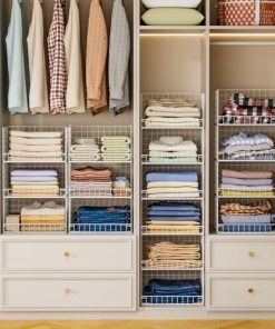 6-Tier Stackable & Foldable Closet Organizers, White Modern Metal Closet Shelf System with 6 Shelves, 15.7"x11.8"x8.7" (Patent Pending)